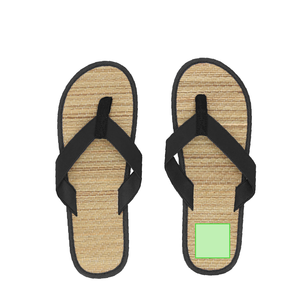 Par de chanclas con superficie de paja natural, tiras de PU y suela de EVA — materiales vegetales sostenibles