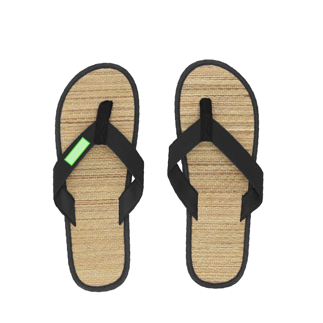 Par de chanclas con superficie de paja natural, tiras de PU y suela de EVA — materiales vegetales sostenibles