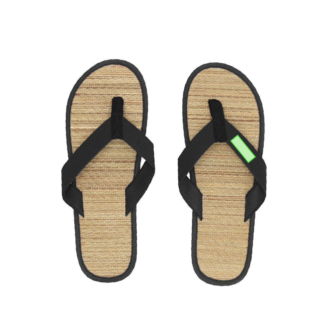 Par de chanclas con superficie de paja natural, tiras de PU y suela de EVA — materiales vegetales sostenibles