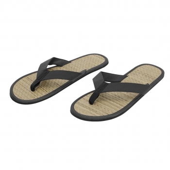 Par de chanclas con superficie de paja natural, tiras de PU y suela de EVA — materiales vegetales sostenibles