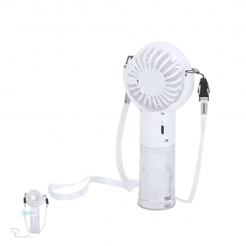 Ventilador vaporizador recargable con 4 velocidades, depósito de 20 ml, cabeza orientable y batería de 800 mAh USB-C con lanyard — 7,5x16,2 cm