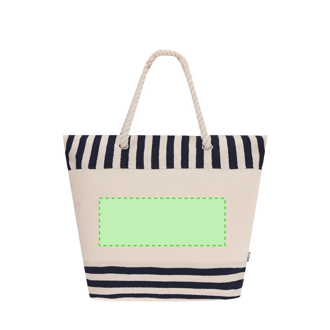Bolsa térmica de RPET con diseño a rayas naturales, interior de aluminio y asas de algodón