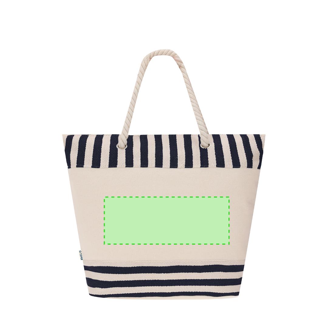 Bolsa térmica de RPET con diseño a rayas naturales, interior de aluminio y asas de algodón