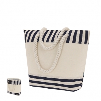 Bolsa térmica de RPET con diseño a rayas naturales, interior de aluminio y asas de algodón