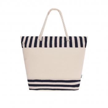 Bolsa térmica de RPET con diseño a rayas naturales, interior de aluminio y asas de algodón
