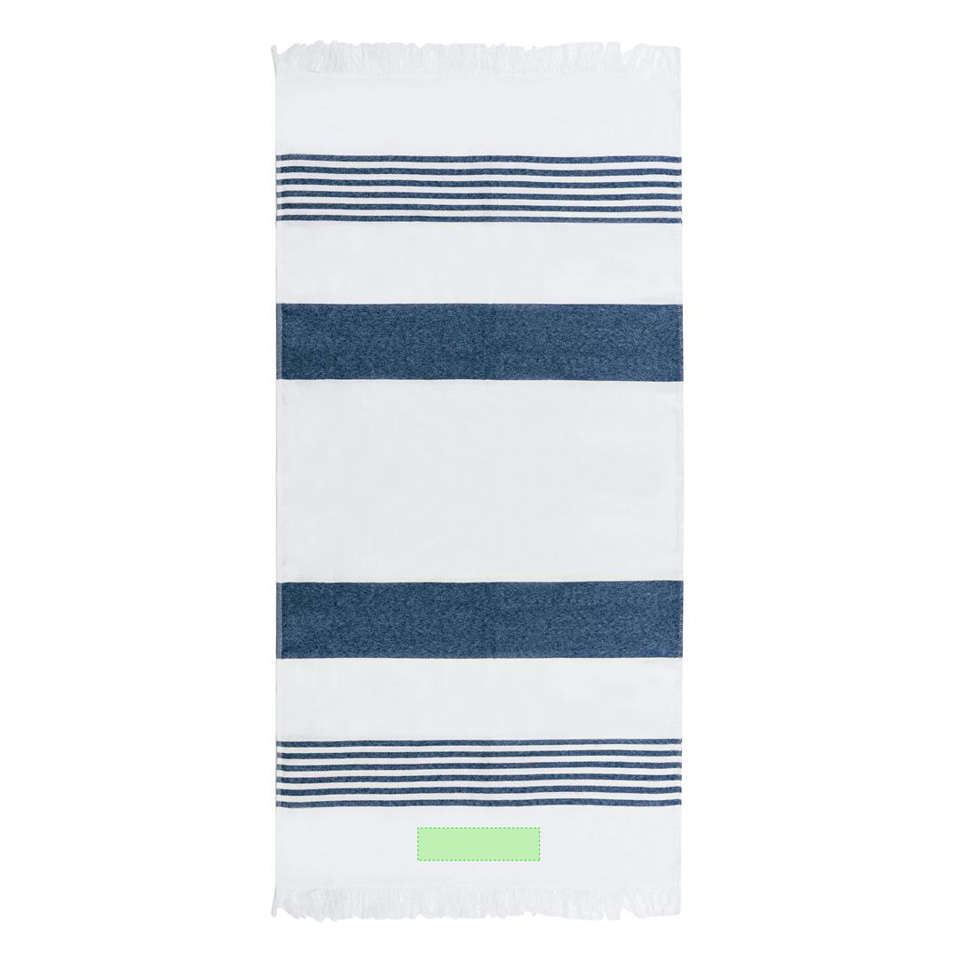 Pareo toalla de algodón reciclado y poliéster reciclado SEAQUAL® 300 g/m² (170x100 cm) con rayas y flecos