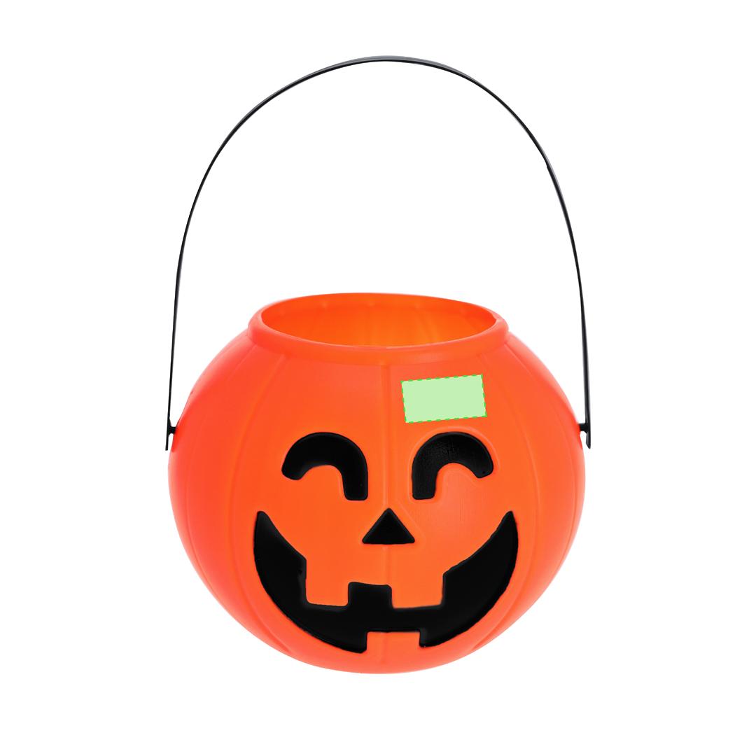 Cesta temática de Halloween con diseño de calabaza y asa para llevar al truco o trato
