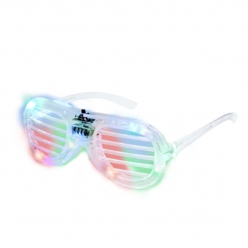 Gafas luminosas con 6 LEDs integrados, montura transparente, lentes de rejilla y 2 modos — fijo y parpadeo