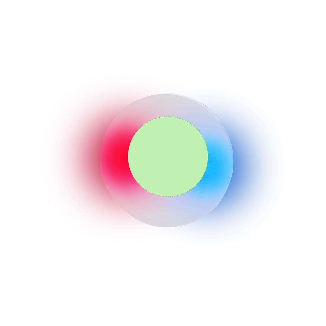 Anillo blanco con 2 luces LED multicolor e interruptor on/off — el accesorio luminoso más pequeño del catálogo
