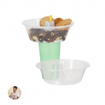 Bowl de PP brillante adaptable a cualquier vaso con orificio para pajita — snacks y bebida en el mismo objeto