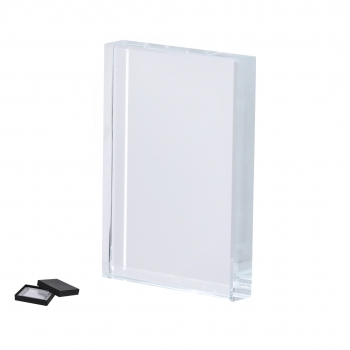 Placa conmemorativa de cristal rectangular 9×13 cm 555 g estuche magnético negro