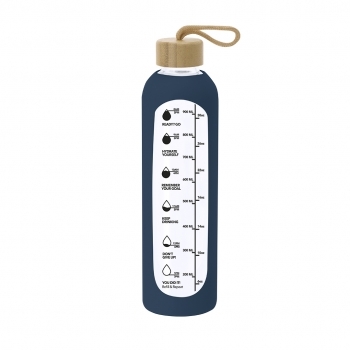 Bidón de cristal y bambú con funda de silicona 1L