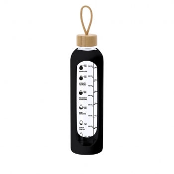 Bidón de cristal y bambú con funda de silicona 1L