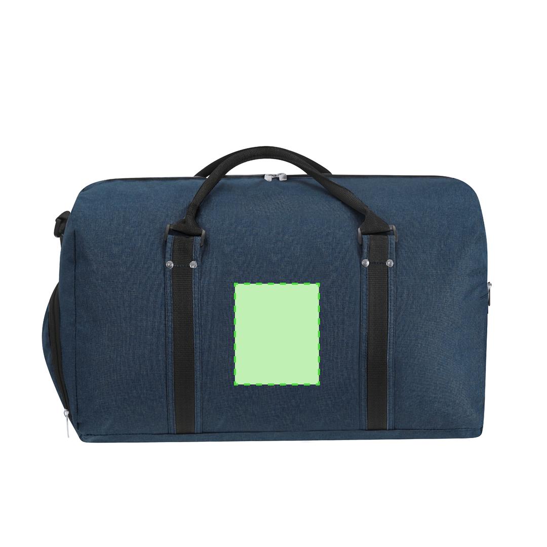 Bolso deportivo de RPET 600D con portazapatos doble cremallera, asas con tachuelas metálicas plateadas