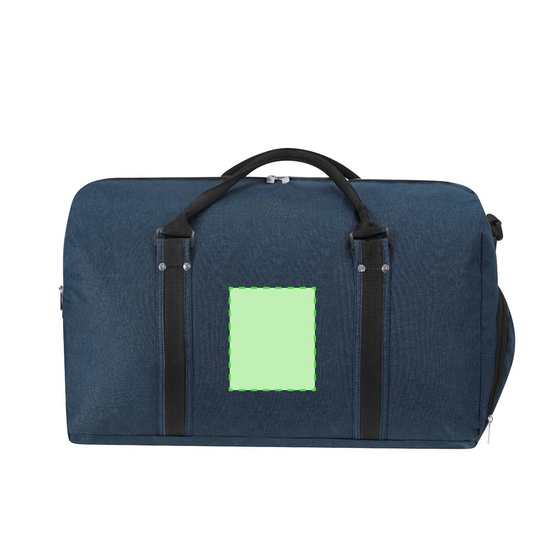 Bolso deportivo de RPET 600D con portazapatos doble cremallera, asas con tachuelas metálicas plateadas