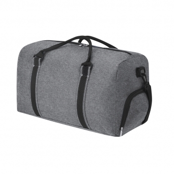 Bolso deportivo de RPET 600D con portazapatos doble cremallera, asas con tachuelas metálicas plateadas