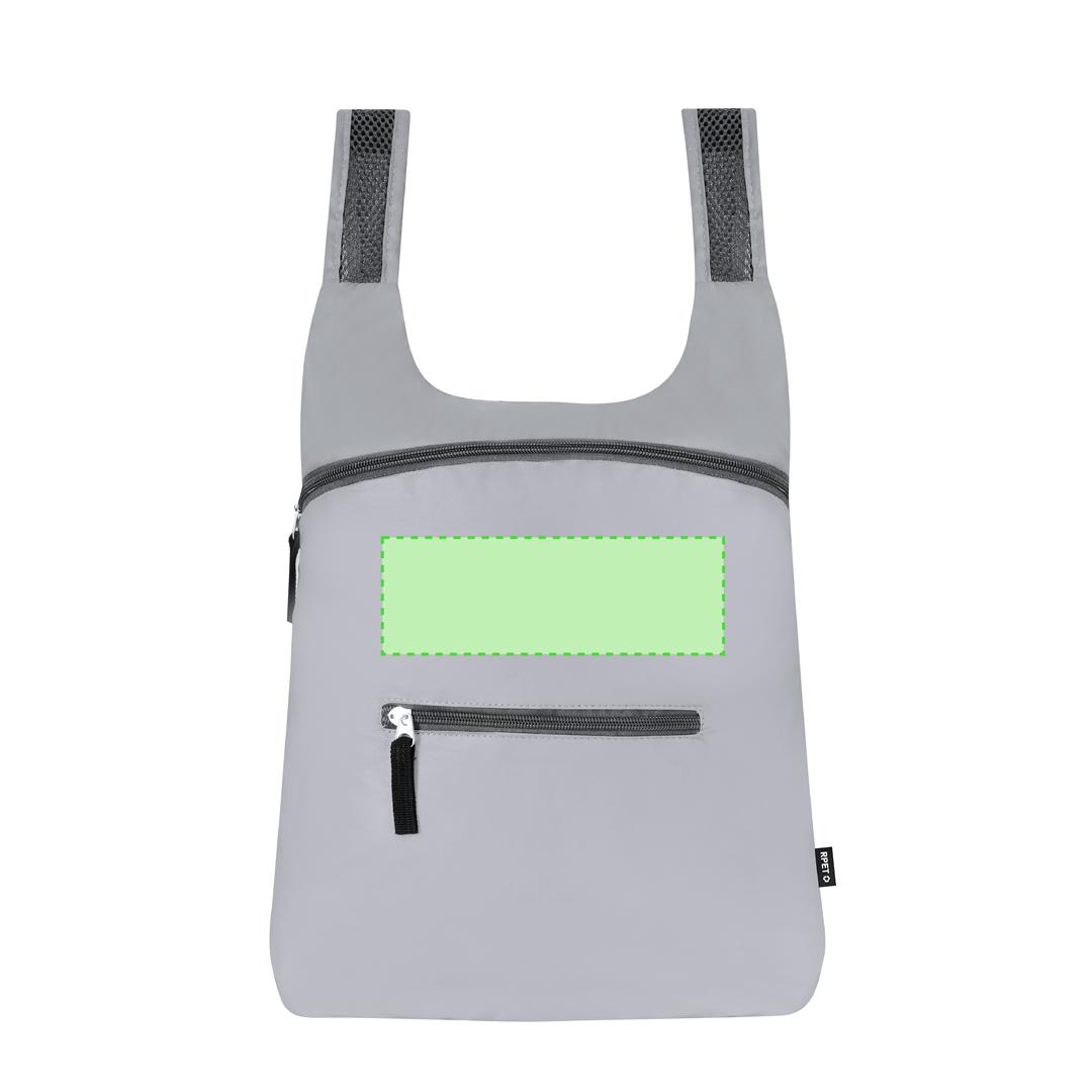 Mochila plegable reflectante de RPET 210D con bolsillo frontal y retro-reflexión