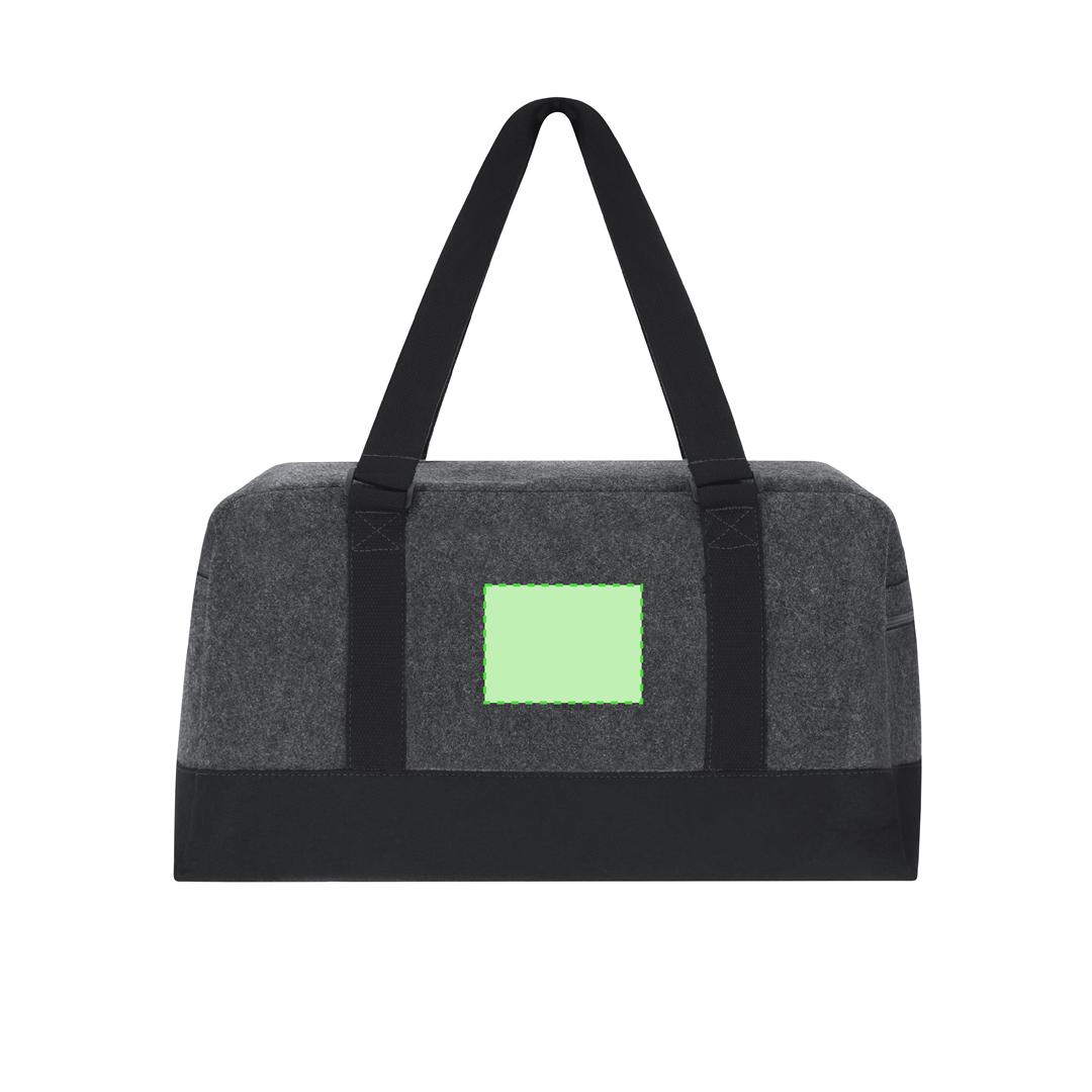 Bolso de fieltro RPET con base negra, asas anchas, bandolera ajustable y distintivo RPET