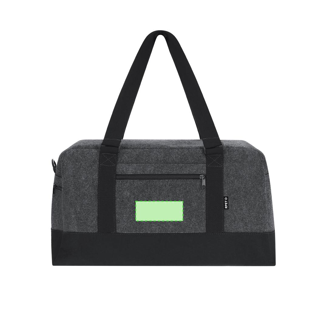 Bolso de fieltro RPET con base negra, asas anchas, bandolera ajustable y distintivo RPET