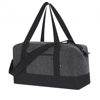Bolso de fieltro RPET con base negra, asas anchas, bandolera ajustable y distintivo RPET