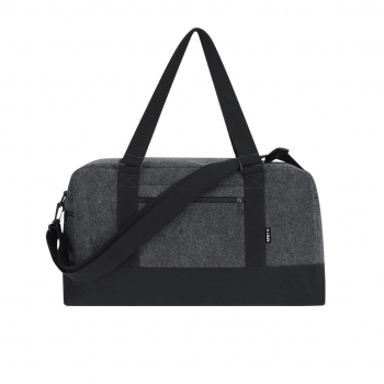 Bolso de fieltro RPET con base negra, asas anchas, bandolera ajustable y distintivo RPET