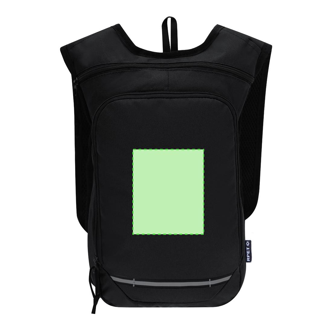 Mochila de RPET 600D con tiras reflectantes frontales, espalda acolchada y formato compacto