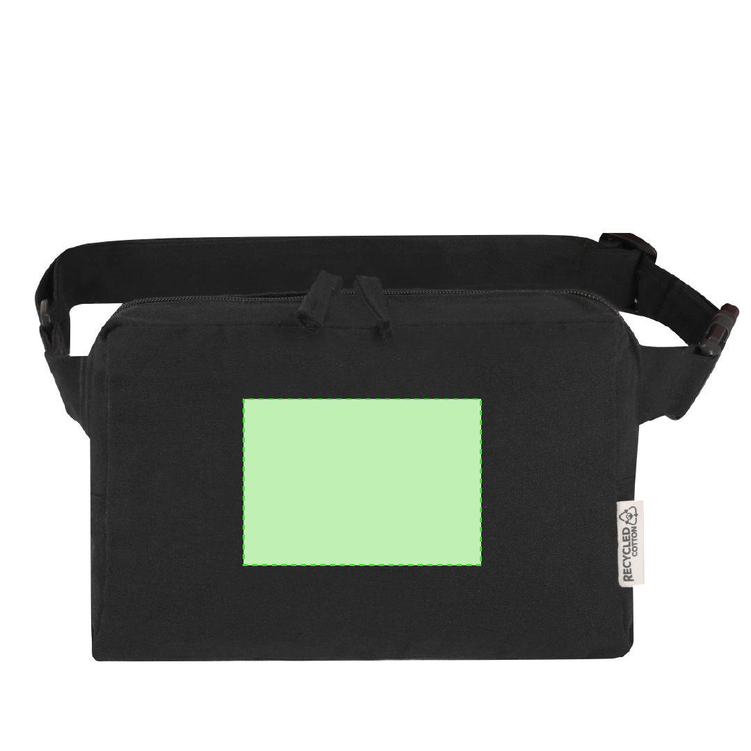 Riñonera bandolera de canvas reciclado 300 g/m² con doble tirador, bolsillo trasero y distintivo reciclado