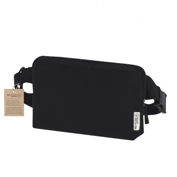 Riñonera bandolera de canvas reciclado 300 g/m² con doble tirador, bolsillo trasero y distintivo reciclado