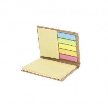 Estuche de notas adhesivas de corcho natural con post-its y banderas