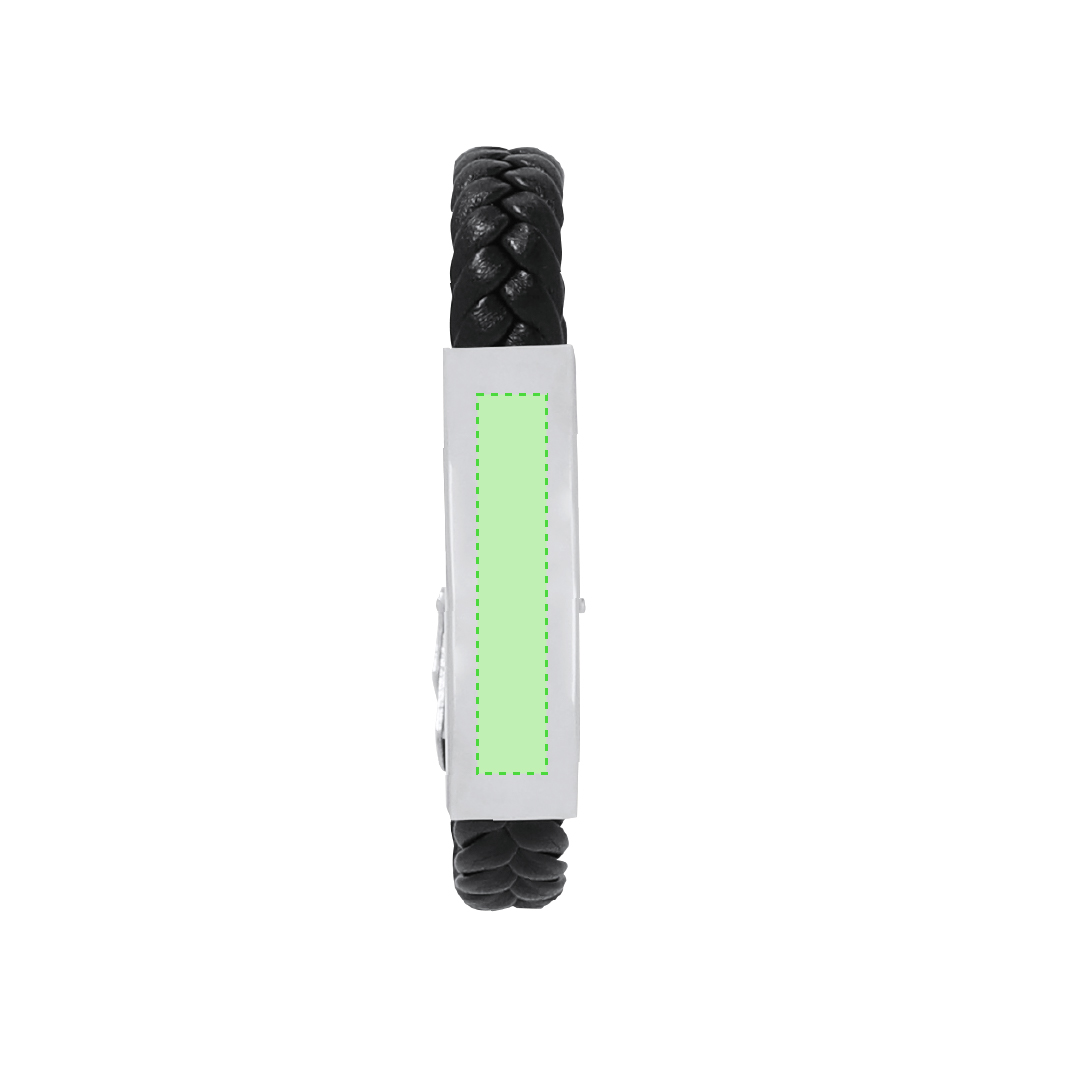 Pulsera de piel sintética negra con placa de acero inoxidable grabable y cierre de seguridad