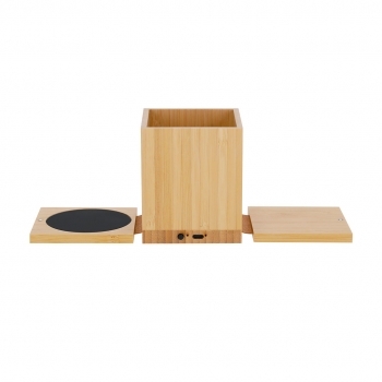 Lapicero de bambú con calentador de tazas y cargador inalámbrico 15W