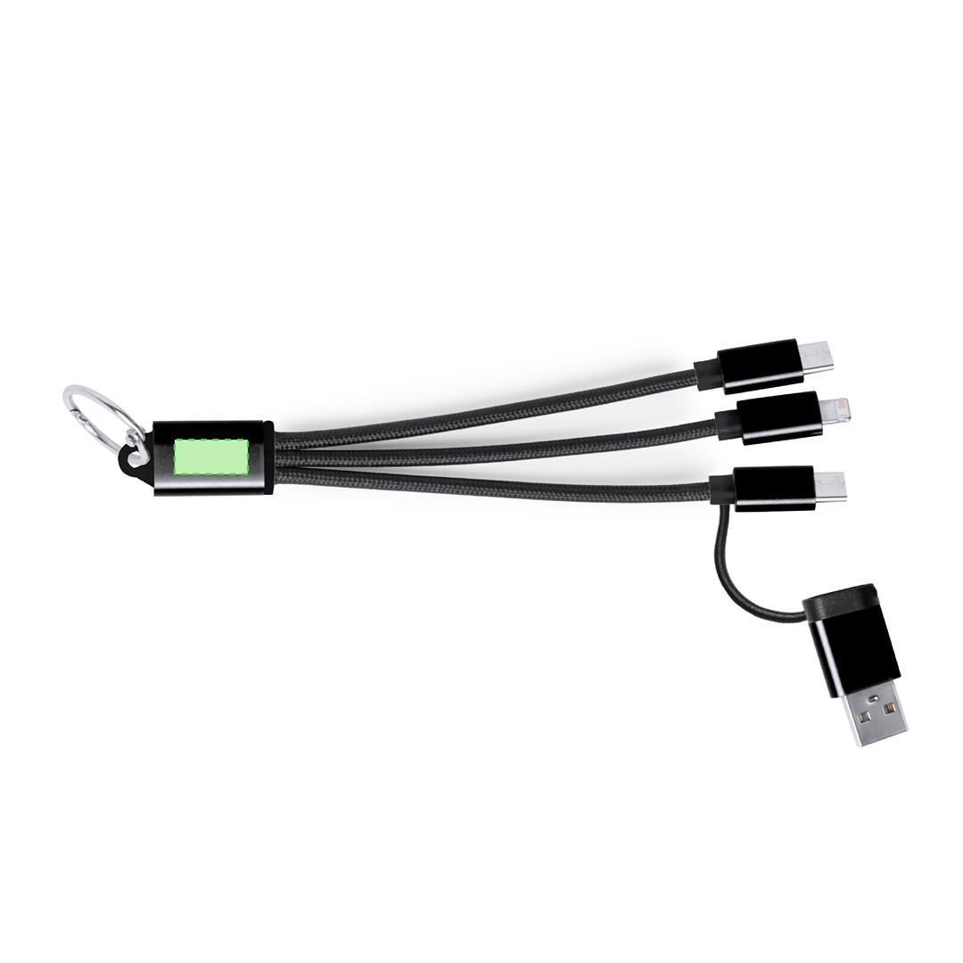 Cable cargador de aluminio reciclado 3 en 1 con Micro-USB, Tipo-C y Lightning