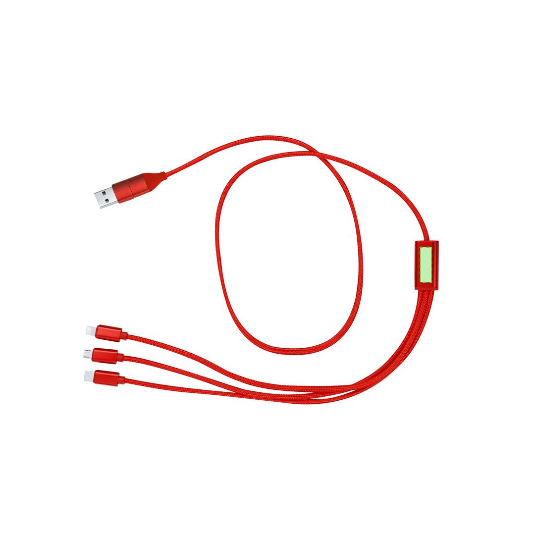 Cable cargador de aluminio reciclado 3 en 1 con Micro-USB, Tipo-C y Lightning
