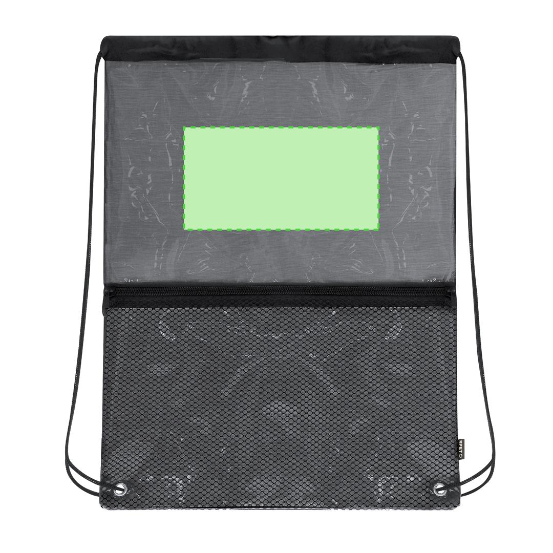 Mochila de cuerdas transparente de RPET/PVC con bolsillo de rejilla y distintivo RPET