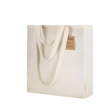 Bolsa de algodón reciclado 140 g/m² doble asa con fuelle 12 cm