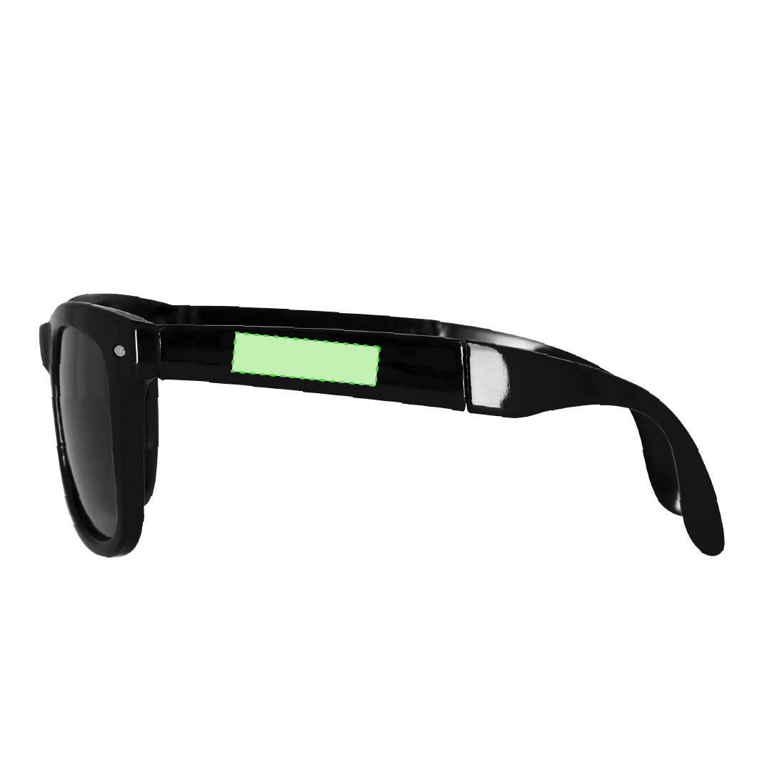 Gafas de sol plegables en PC Reciclado UV400 con montura negra brillante y lentes negro — funda redonda con cremallera