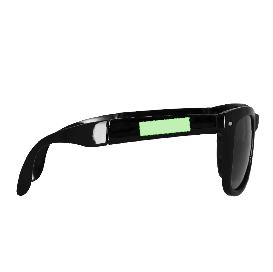 Gafas de sol plegables en PC Reciclado UV400 con montura negra brillante y lentes negro — funda redonda con cremallera
