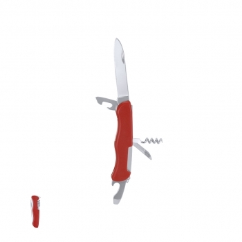 Navaja multiusos de acero inox 5 funciones con recubrimiento ABS: cuchillo, punzón, sacacorchos, abrelatas y abrebotellas