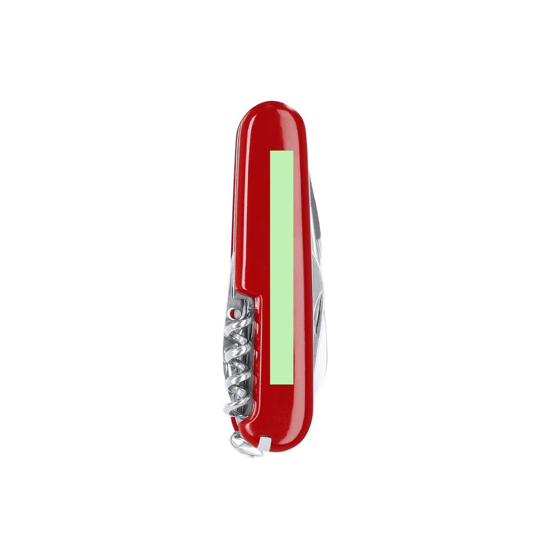 Navaja multiusos de acero inox 8 funciones con recubrimiento ABS: 2 cuchillos, punzón, sacacorchos, palillo, aguja, abrelatas y abrebotellas