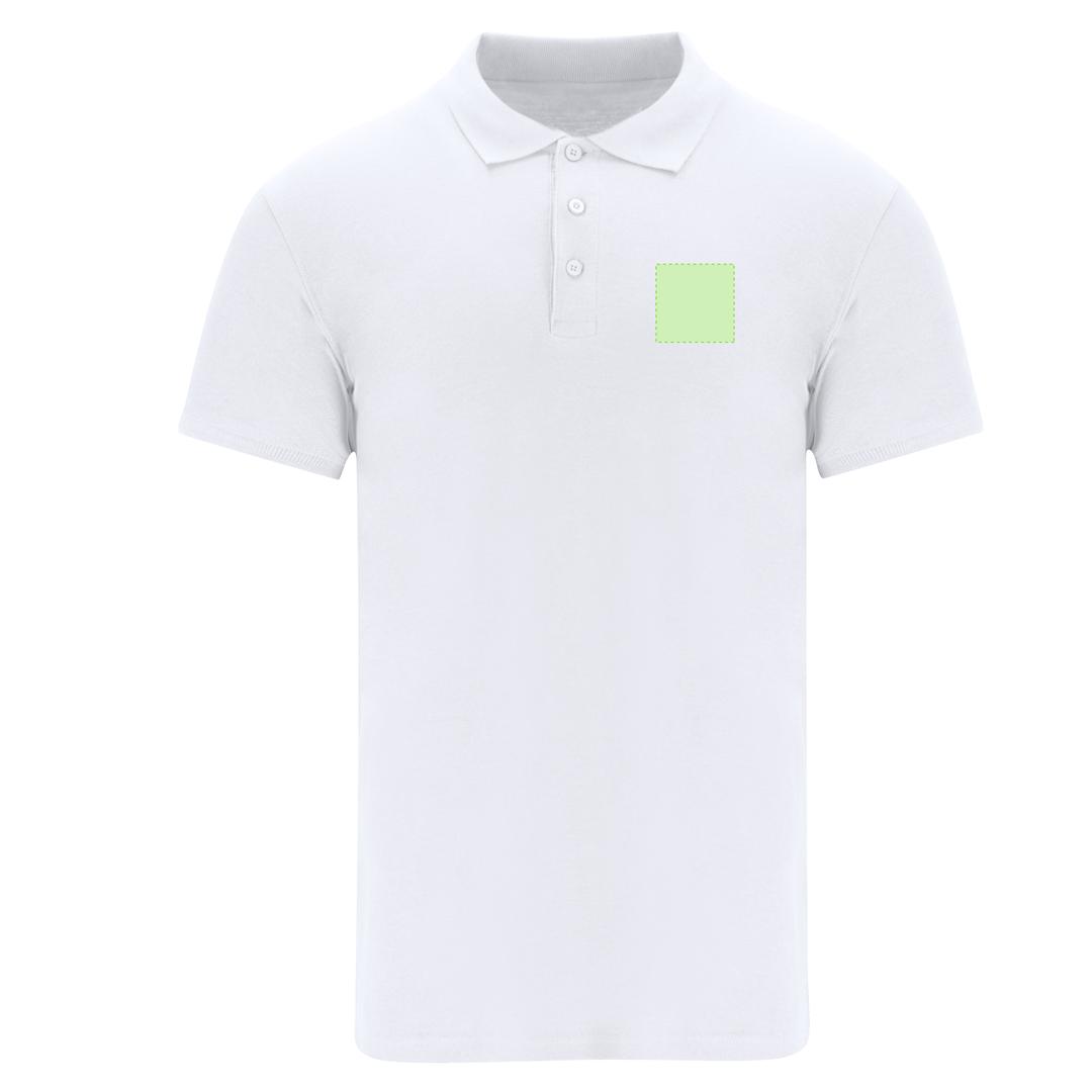 Polo Chaplin adulto blanco — 100% algodón Ring Spun piqué 200 g/m², tapeta 3 botones mate, ribetes y aperturas laterales