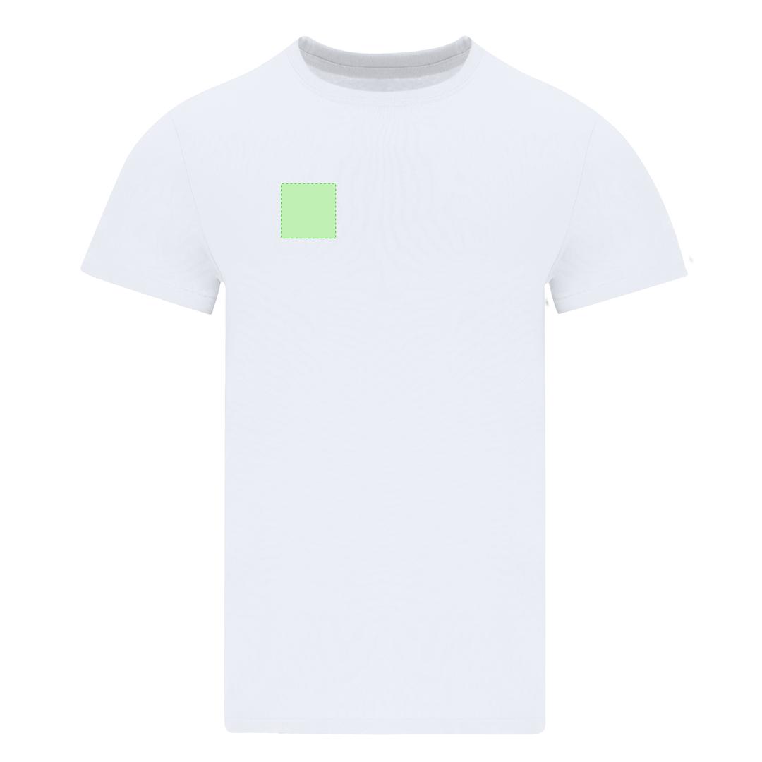 Camiseta Perkins adulto blanca — 100% algodón Ring Spun 190 g/m², tubular con cuello canalé 1x1 con elastano y cubrecosturas