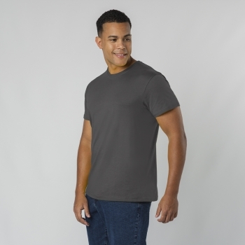 Camiseta Perkins adulto color — 100% algodón Ring Spun 190 g/m², tubular con cuello canalé 1x1 con elastano y cubrecosturas