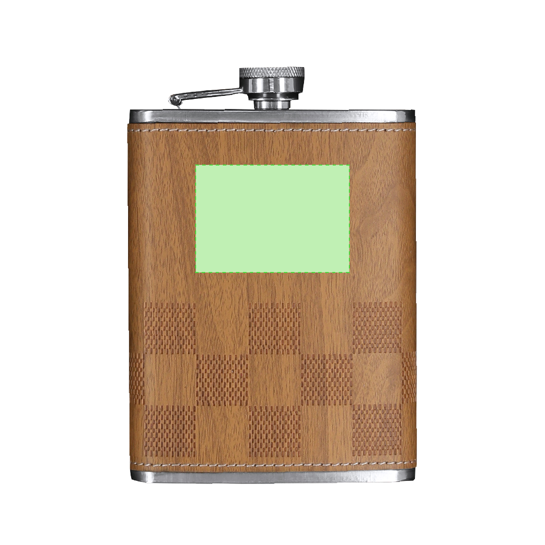 Set petaca de madera diseño tablero ajedrez 220 ml con 6 accesorios y juego