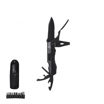 Navaja multiusos acero inoxidable 10 accesorios funciones funda poliéster