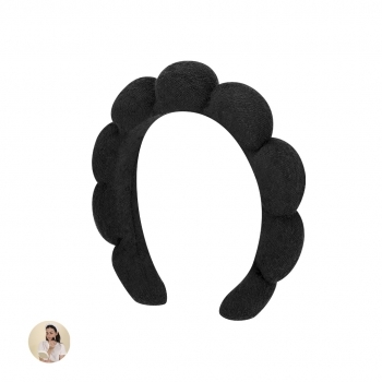 Diadema de poliéster con esponjas acolchadas y tejido de rizos para rutina facial