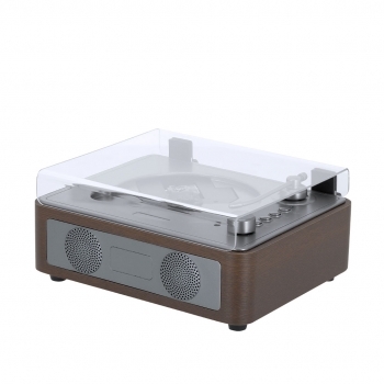 Reproductor de CD retro en madera con cubierta acrílica transparente, Bluetooth 2×3W y batería 2000 mAh