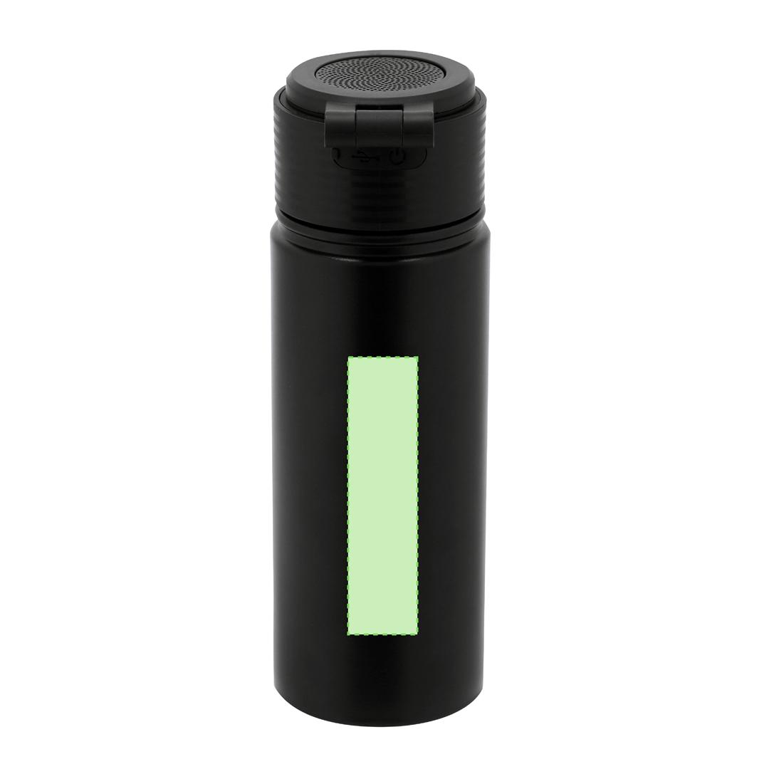 Bidón térmico de acero inox doble pared 500 ml con altavoz Bluetooth 5.4 de 3W y tapón versátil