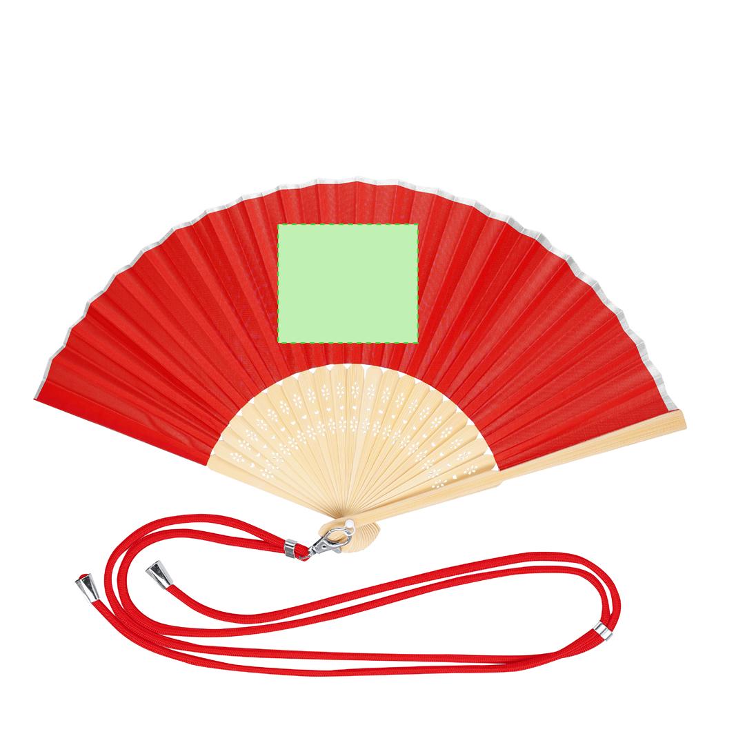 Abanico de bambú y poliéster 190T con cordón ajustable a juego y mosquetón metálico para transporte — 38x21 cm