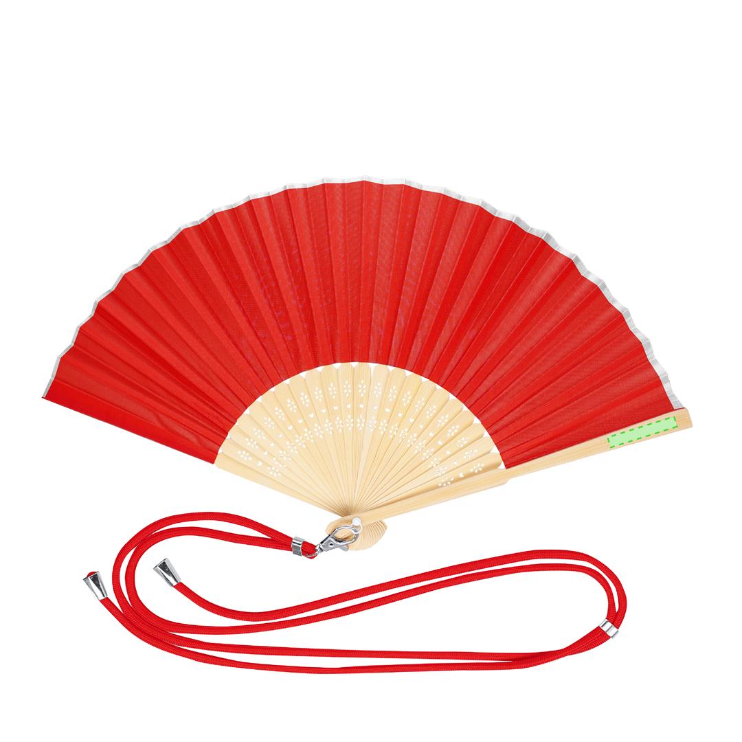 Abanico de bambú y poliéster 190T con cordón ajustable a juego y mosquetón metálico para transporte — 38x21 cm