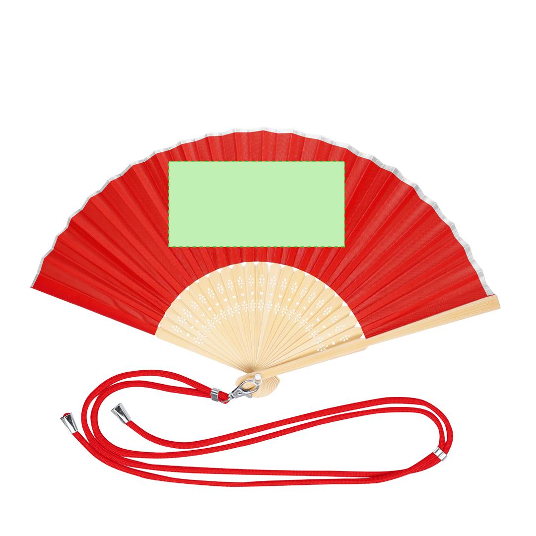Abanico de bambú y poliéster 190T con cordón ajustable a juego y mosquetón metálico para transporte — 38x21 cm